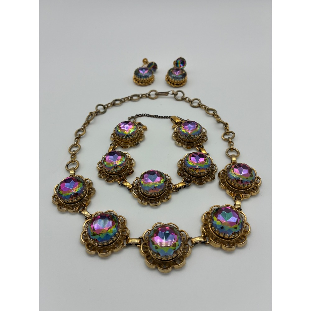 Elsa Schiaparelli Watermelon Crystal Necklace Bracelet Earrings Jewelry Set